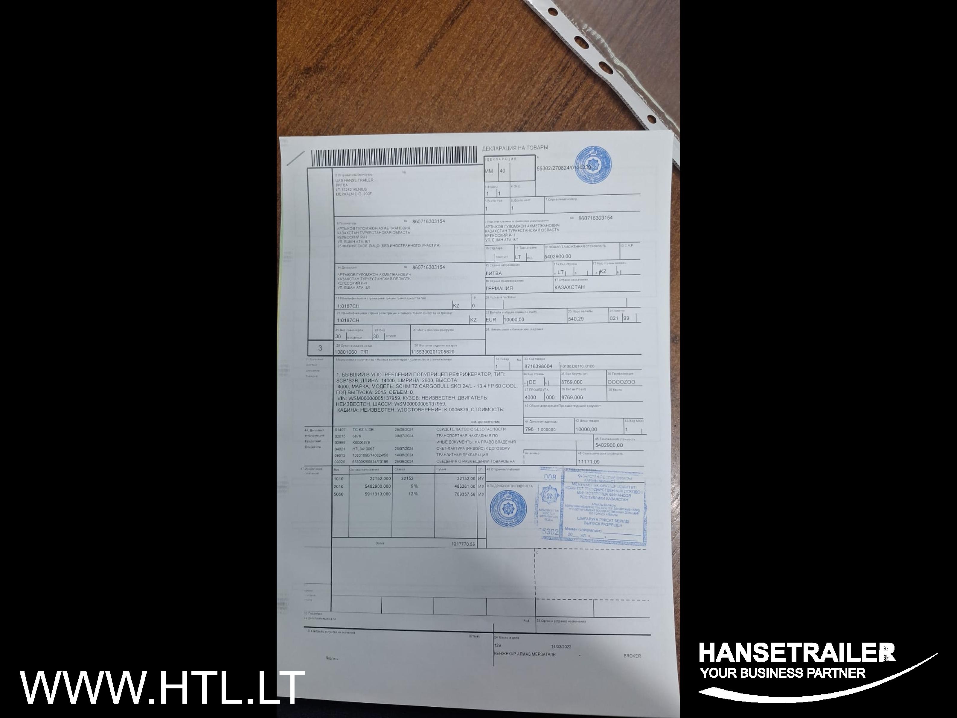 2015 Sattelanhänger Kühlfahrzeug Schmitz SKO 24 FP60 7cm Thermoking